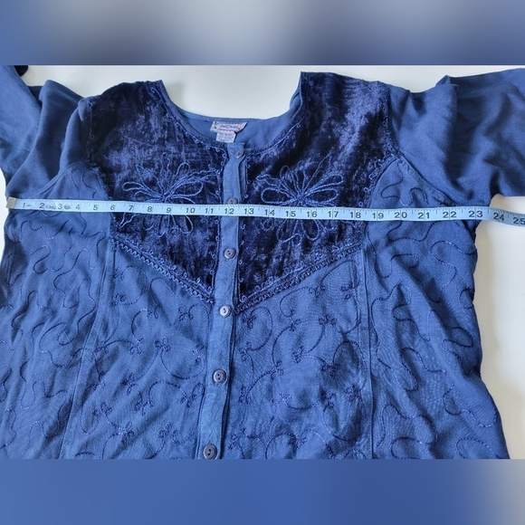 Vntg Just Cruising Embroidered Tunic Blouse in Blue Free Size - Picture 7 of 8